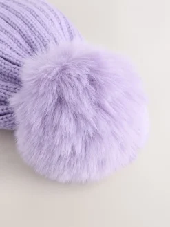 Mutsen, Handschoenen En Sjaals*Next Lila-paars - Geribbelde beanie-muts met pompon (3mnd -16jr)