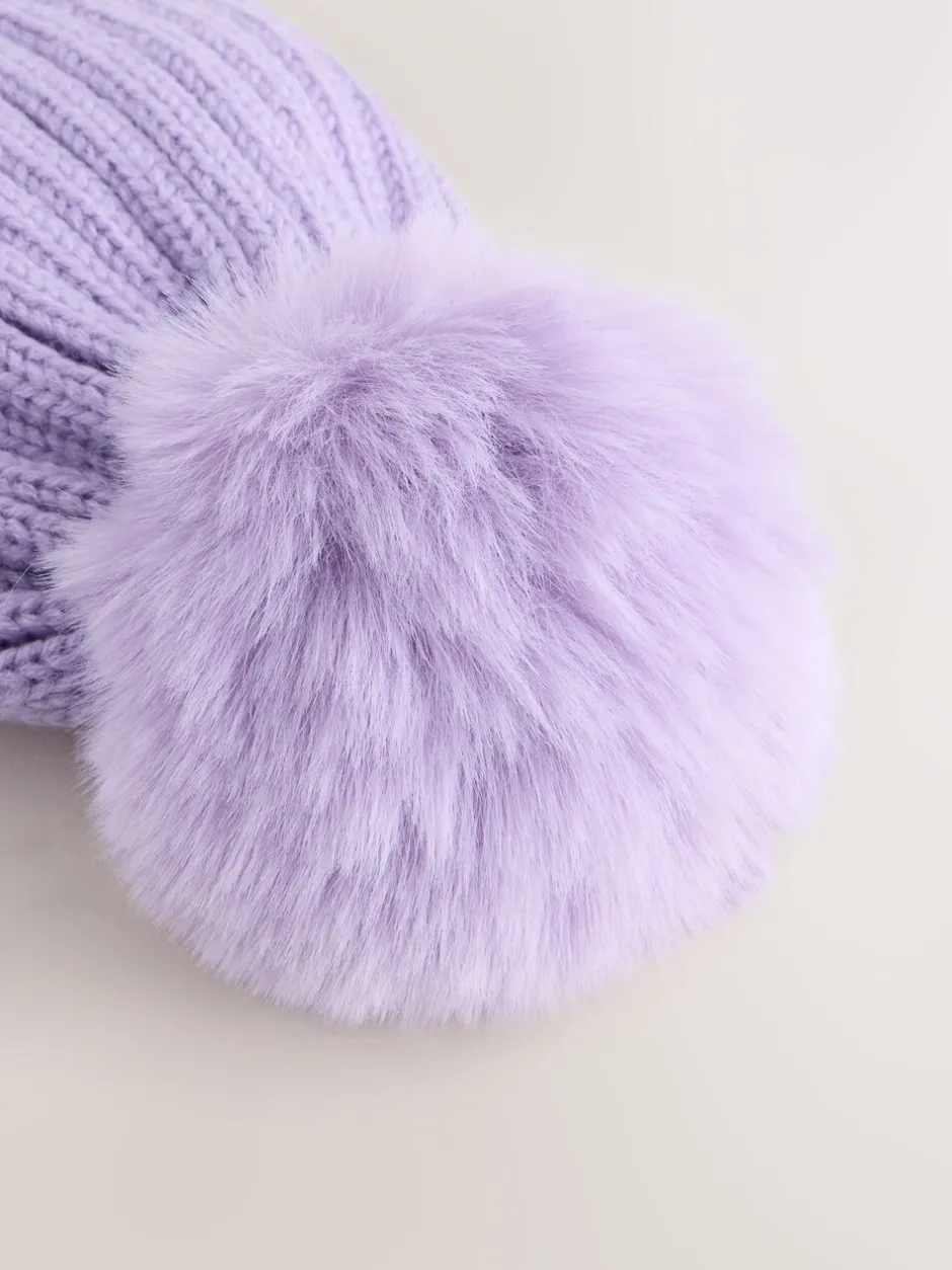 Mutsen, Handschoenen En Sjaals*Next Lila-paars - Geribbelde beanie-muts met pompon (3mnd -16jr)