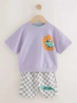 Tops|Sets En Combisets*Next Lila-paars - Hot Wheels Check Short T-Shirt Set (9mths-8yrs)