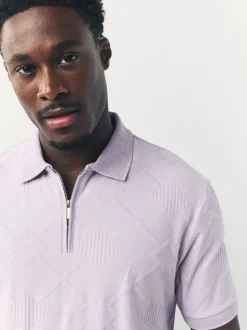 Poloshirts|Next Lila-paars - Net jacquard poloshirt
