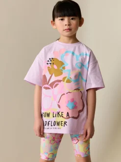 Shorts En Rokken|Next - T-Shirt and Cycle Shorts Set (3-16yrs) Lila-paars gebloemd