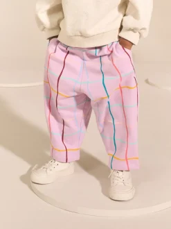 Broeken En Leggings|Next Lilapaars geruit - Broek met structuur en wijde kortere pijpen (3mnd -7jr)