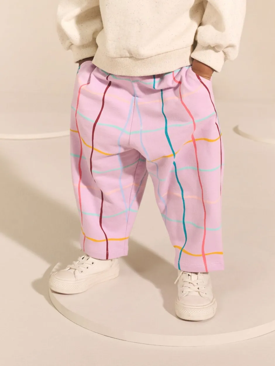 Broeken En Leggings|Next Lilapaars geruit - Broek met structuur en wijde kortere pijpen (3mnd -7jr)