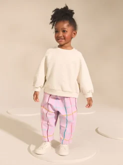 Broeken En Leggings|Next Lilapaars geruit - Broek met structuur en wijde kortere pijpen (3mnd -7jr)