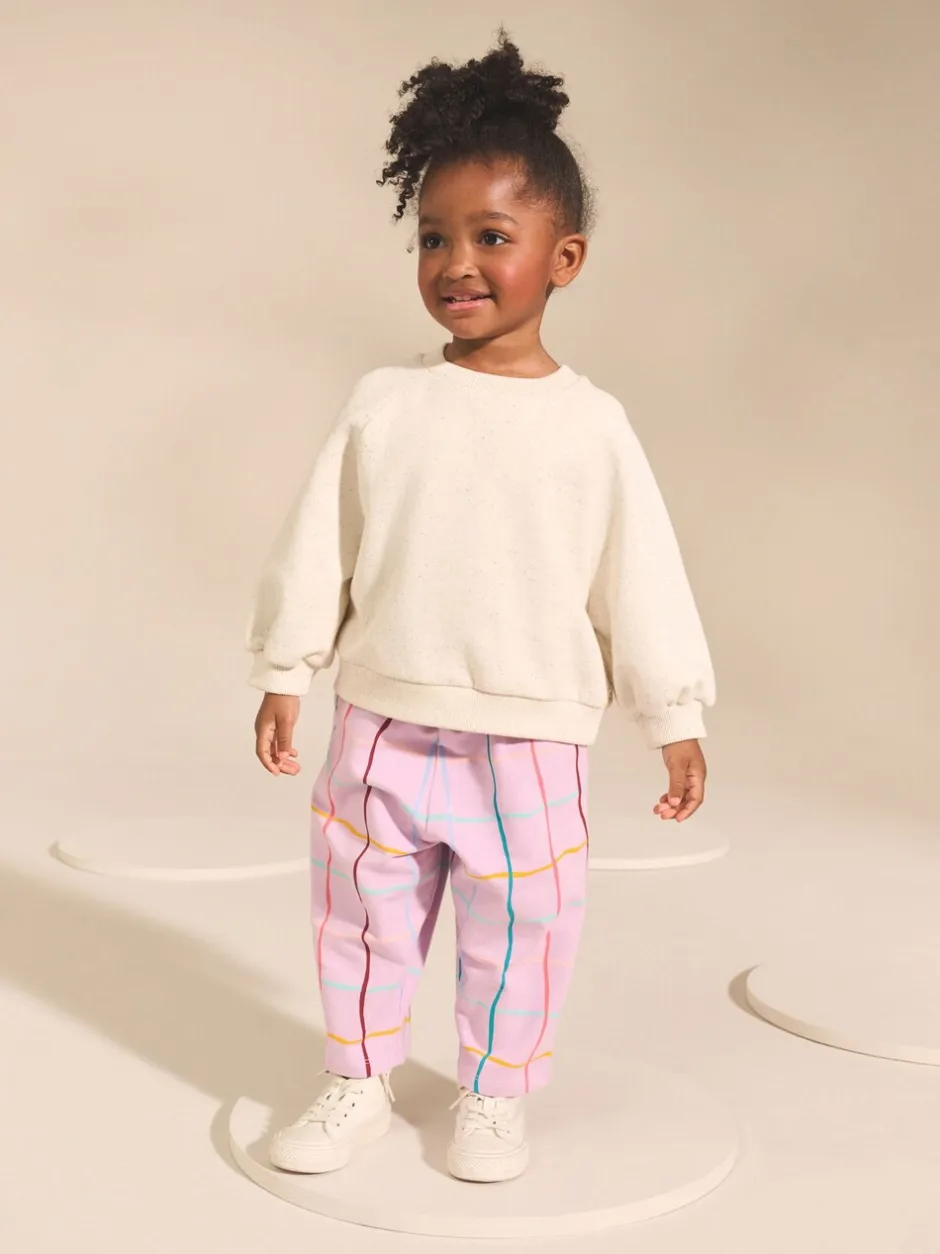 Broeken En Leggings|Next Lilapaars geruit - Broek met structuur en wijde kortere pijpen (3mnd -7jr)