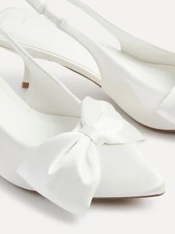 Schoenen Met Hakken|Linzi Bridal Merlot Satin Slingback Court Heels With Bow Detail