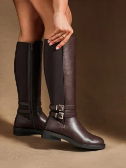 Boots|Linzi Fierce High Leg Boots With Double Buckle Detail