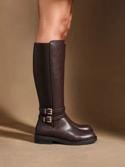 Boots|Linzi Fierce High Leg Boots With Double Buckle Detail