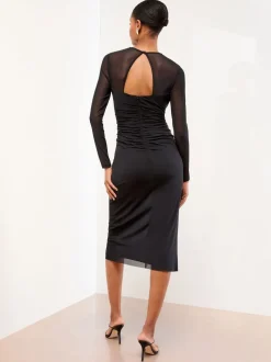 Gelegenheidskleding|Lipsy bodycon midi-jurk van mesh met lange mouwen en versierde rand