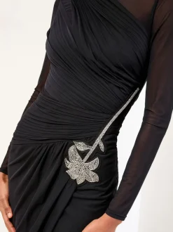 Gelegenheidskleding|Lipsy bodycon midi-jurk van mesh met lange mouwen en versierde rand