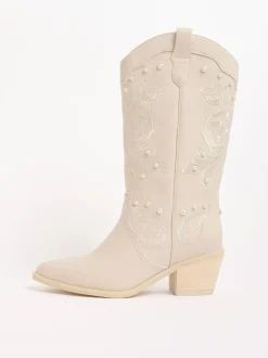 Boots*Lipsy Bridal Pearl Embellished Mid Calf Western Boots