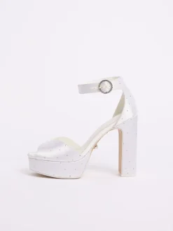 Schoenen Met Hakken|Lipsy Bridal Satin Embellished Diamante Mid Block Heeled Sandals