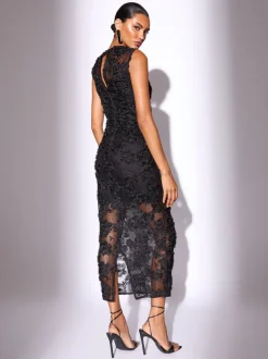 Gelegenheidskleding|Lipsy 3d Floral Mesh Midaxi Bodycon Dress