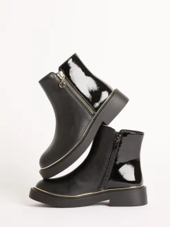 Boots|Lipsy Faux Leather Patent Contrast Zip Ankle Boots