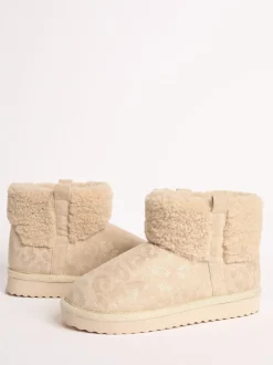 Pantoffels*Lipsy Faux Shearling Lined Print Pull On Slipper Ankle Boots