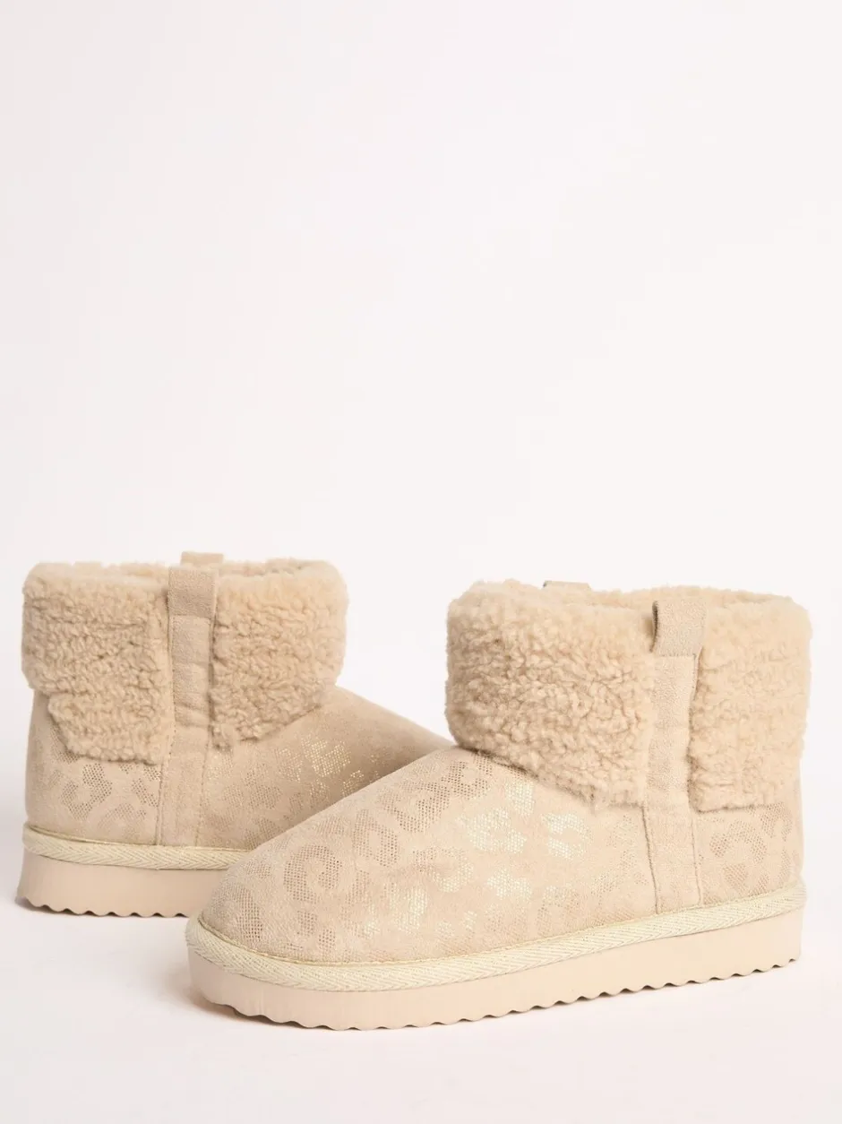 Pantoffels*Lipsy Faux Shearling Lined Print Pull On Slipper Ankle Boots
