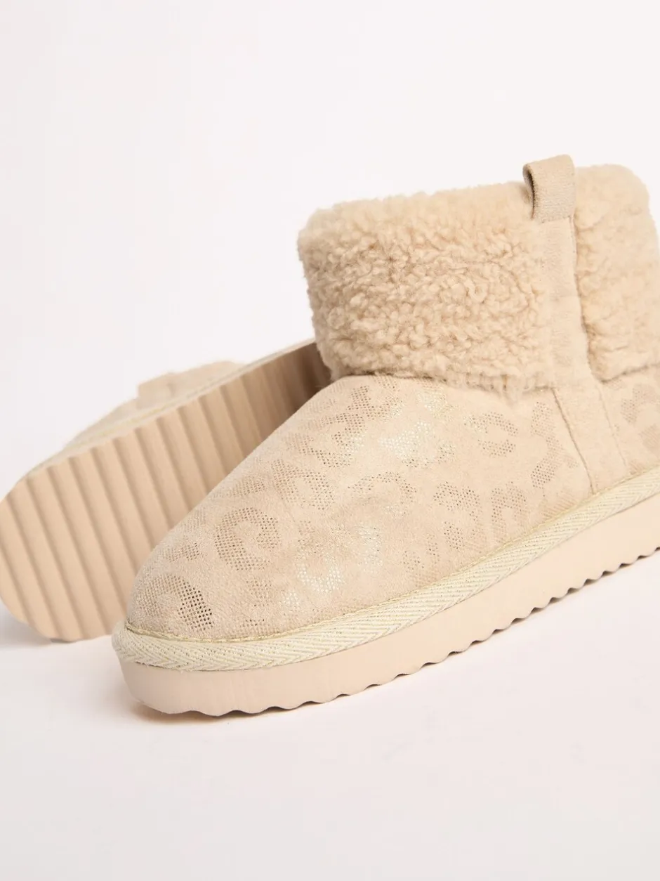 Pantoffels*Lipsy Faux Shearling Lined Print Pull On Slipper Ankle Boots