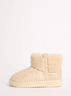 Pantoffels*Lipsy Faux Shearling Lined Print Pull On Slipper Ankle Boots