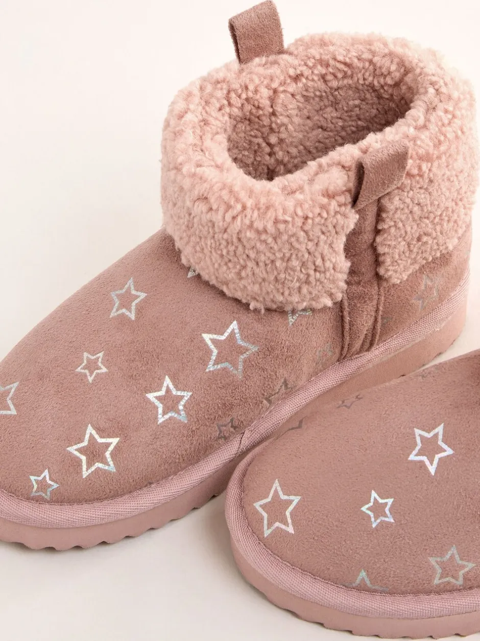 Pantoffels*Lipsy Faux Shearling Lined Print Pull On Slipper Ankle Boots