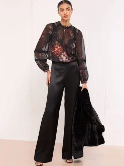 Blouses En Overhemden*Lipsy Floral Lace Insert Sheer Blouse
