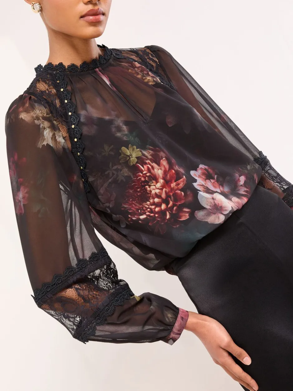 Blouses En Overhemden*Lipsy Floral Lace Insert Sheer Blouse