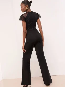 Jumpsuits En Playsuits|Gelegenheidskleding|Lipsy Lace High Neck Short Sleeve Jumpsuit