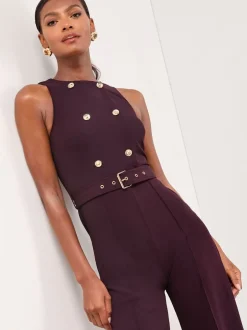 Jumpsuits En Playsuits|Lipsy militaire knoop mouwloze jumpsuit met ceintuur