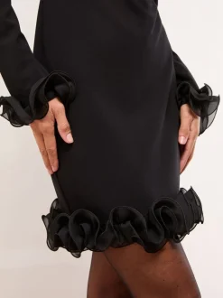 Gelegenheidskleding|Lipsy mini-jurk met lange mouwen, ruches en vierkante hals