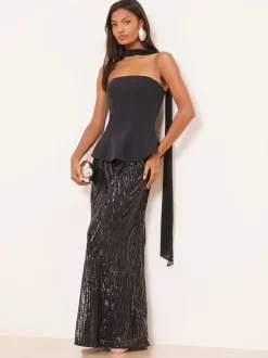 Gelegenheidskleding|Jurken|Lipsy Premium Bandeau Corset Sequin Combination Maxi Dress