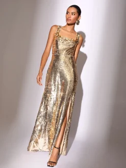 Gelegenheidskleding|Jurken|Lipsy Premium Flower Trim Sequin Square Neck Maxi Dress