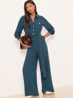 Jumpsuits En Playsuits*Lipsy Utility Belted Military Buttoned V-Neck Jumpsuit