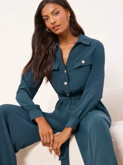 Jumpsuits En Playsuits*Lipsy Utility Belted Military Buttoned V-Neck Jumpsuit