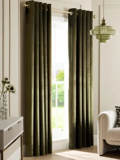 Gordijnen|Gordijnen|Next Liquid Velvet Eyelet Curtains Olijfgroen