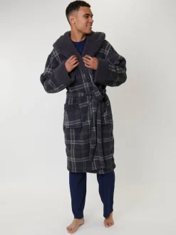 Kamerjassen En Badjassen*Loungeable Sherpa Check Hooded Dressing Gown