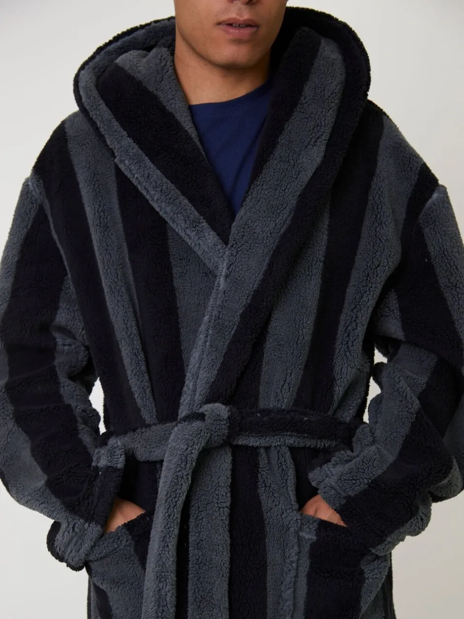 Kamerjassen En Badjassen*Loungeable Stripe Sherpa Hooded Dressing Gown