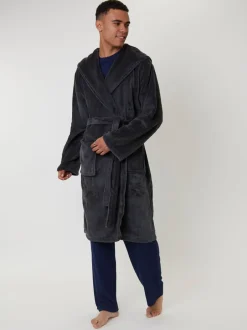 Kamerjassen En Badjassen*Loungeable Textured Hooded Mens Dressing Gown
