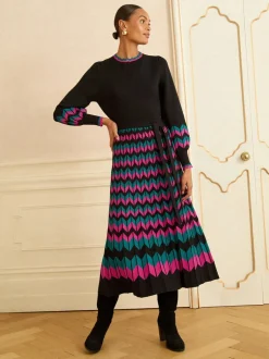 Gebreide Kleding|Jurken|Love & Roses - Geschulpte gebreide midi-jurk
