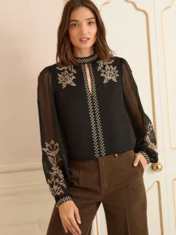 Blouses En Overhemden*Love & Roses - Hoogsluitende blouse met lange mouwen