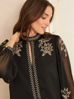 Blouses En Overhemden*Love & Roses - Hoogsluitende blouse met lange mouwen