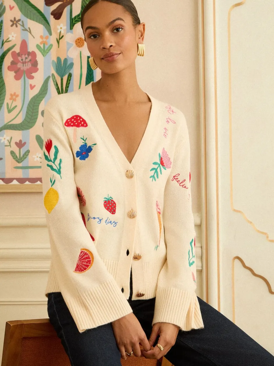 Gebreide Kleding*Love & Roses Embroidered Knitted Cardigan