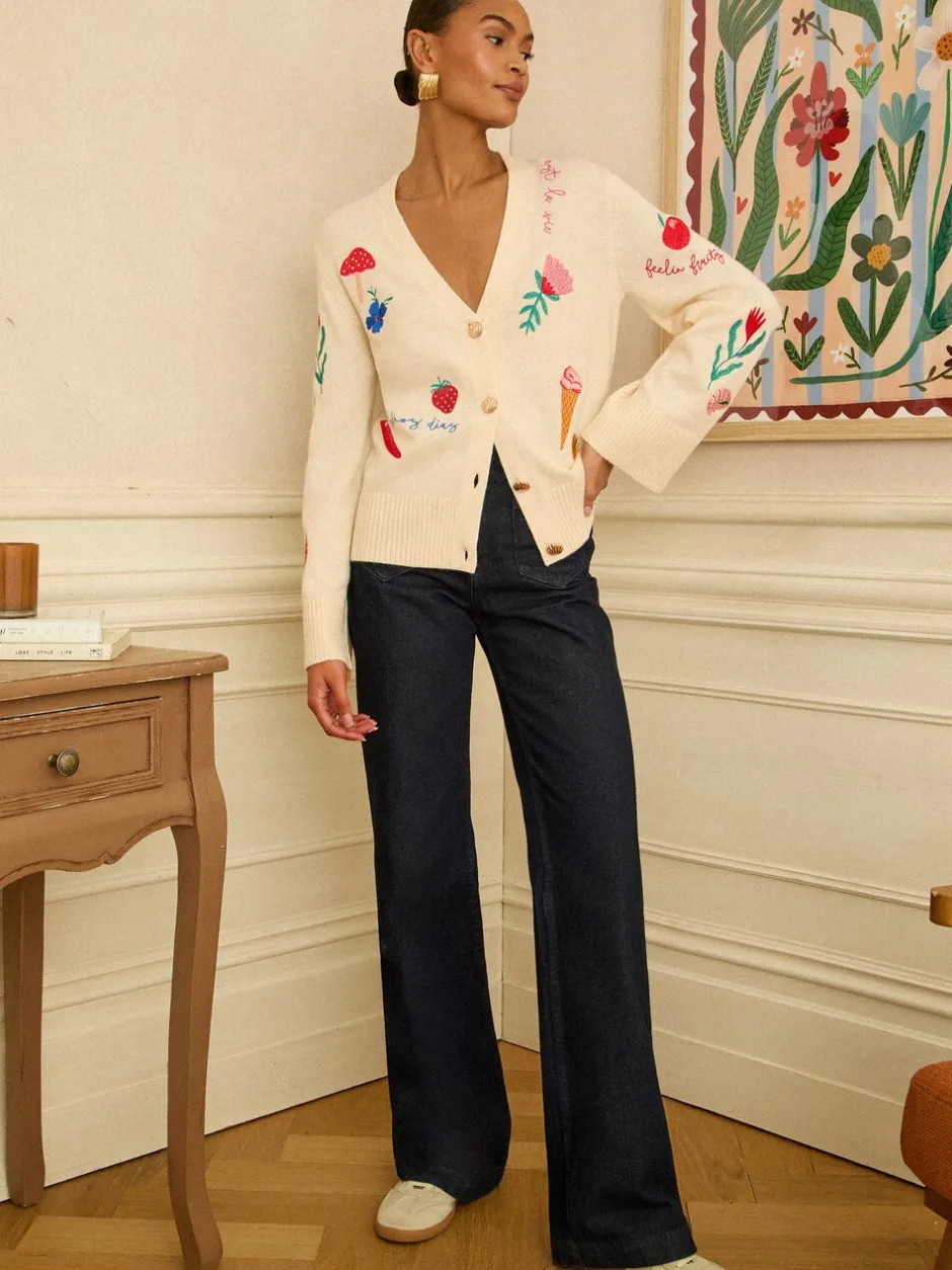 Gebreide Kleding*Love & Roses Embroidered Knitted Cardigan