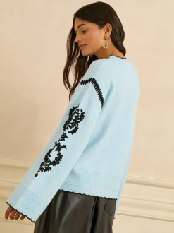 Gebreide Kleding|Love & Roses Embroidered Sleeve Knit Jumper