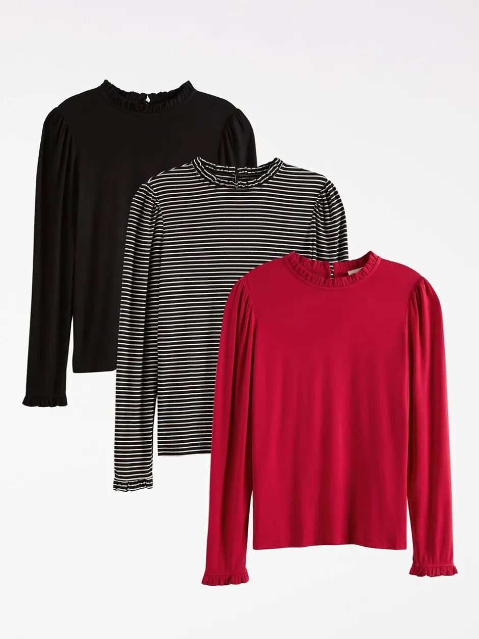 Blouses En Overhemden*Love & Roses Frill Neck Long Sleeve Jersey Top Pack