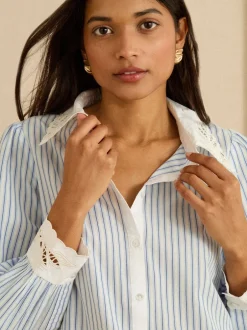 Blouses En Overhemden|Love & Roses Lace Collar Button Through Long Sleeve Shirt