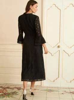 Jurken|Love & Roses Lace Flute Sleeve Midi Dress