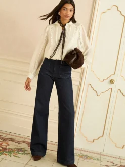 Blouses En Overhemden|Love & Roses Long Sleeve Button Through Lace Trim Shirt