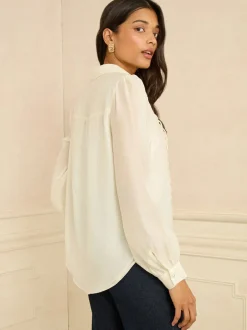 Blouses En Overhemden|Love & Roses Long Sleeve Button Through Lace Trim Shirt