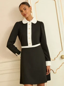 Jurken|Gelegenheidskleding|Love & Roses Long Sleeve Contrast Collar Mini Dress
