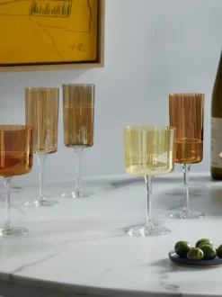 Glas|LSA International Gems diverse set van 210ml champagneglazen Barnsteenoranje