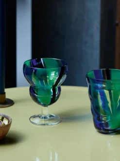 Glas*LSA International Set of 2 Folk Water Wine Glasses 230ml Blauw